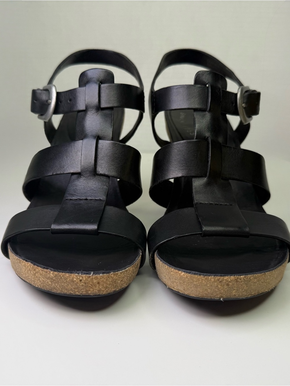 Korks By Kork-Easy Women's Platform Heeled Sandals Size 8 Black Leather Buckle - Picture 3 of 16